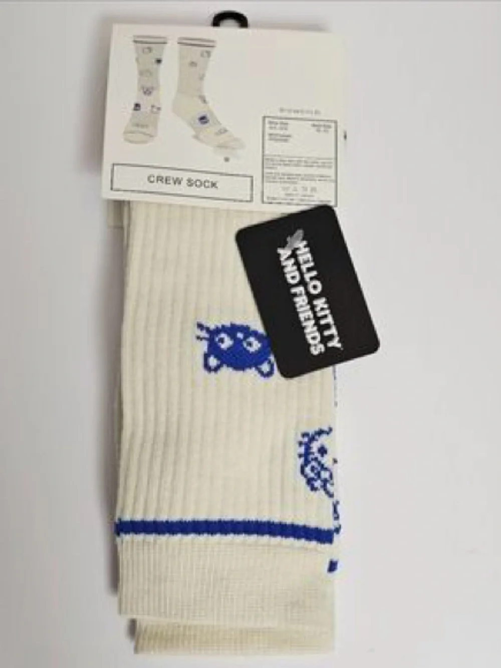 Hello Kitty Friends Cream Crew Socks Blue Character Print Kawaii Sanrio 2-pack
